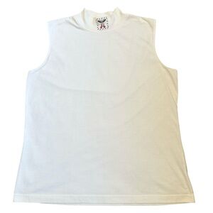 CJ Banks Vintage Embroidered Holiday Moose White Sleeveless Turtleneck‎ Size 14